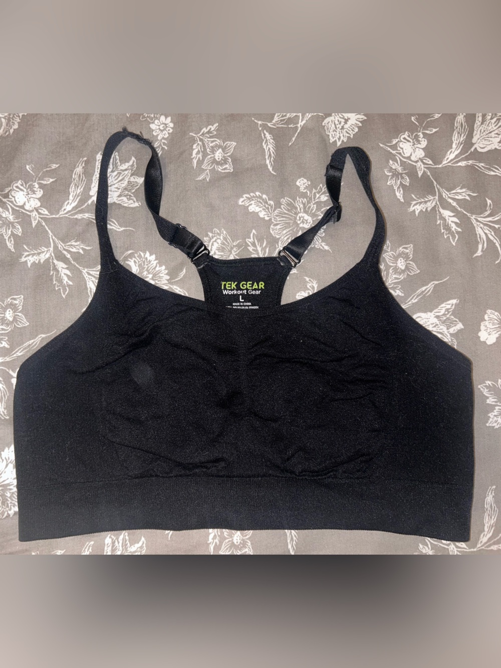 Black Seamless Sports Bra with Adjustable Straps - Tek Gear